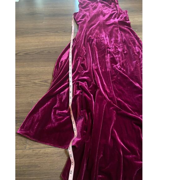 EUC  ELIZA J Velvet velour Ruched Asymmetric Midi Dress Fuchsia – Size 6 - Picture 6 of 15